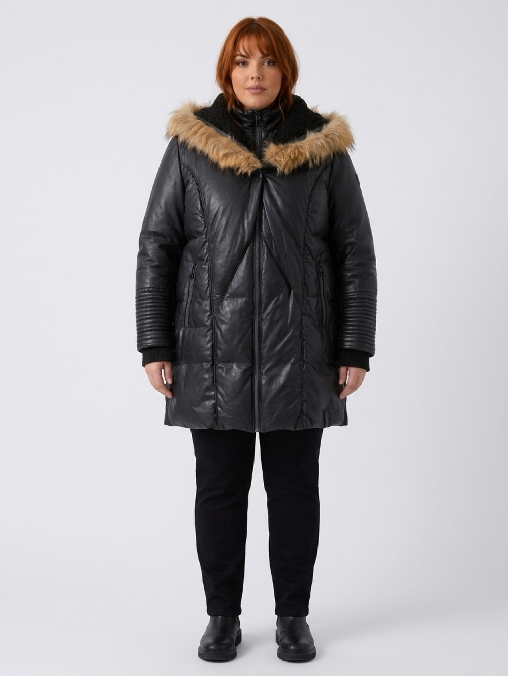 RUDSAK Black Puffer Coat with Tan Faux-Fur Trim
